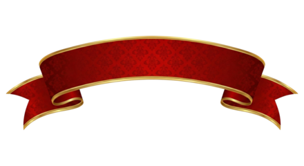 Elegant Red Woven Pattern Ribbon With Gold Trim isolated on transparent background