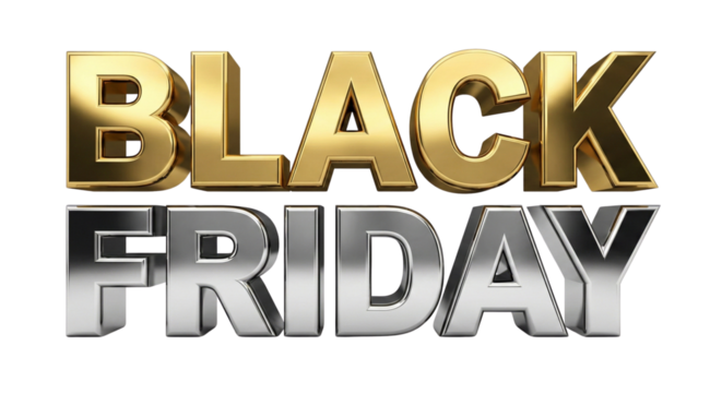 Gold and Silver 3D Text Black Friday Sale Event Concept isolated on transparent background - Powered by Adobe