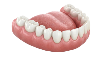Human Dental Anatomy Mouth with Tongue and Teeth Showing Gums and Enamel isolated on transparent background