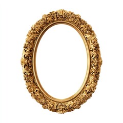 Ornate, gold-colored oval frame, detailed carvings, empty space