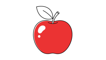 Obraz premium simple graphic illustration of a bright red apple with a small green leaf on top against a white background.
