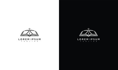 A logo design concept featuring a stylized emblem on contrasting backgrounds presented in a split-screen format from a straightforward front view