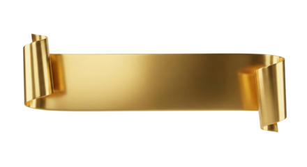 Shiny Gold Scroll Banner Ribbon With Curled Ends Empty Space For Text isolated on transparent background