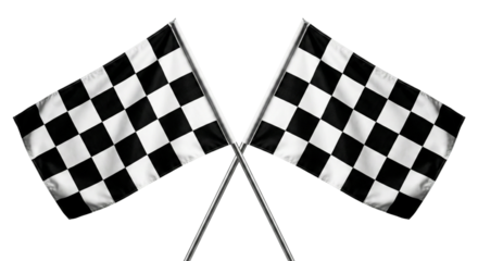 Two Checkered Flags Waving Black White Racing Celebration Finish Line Victory Sport isolated on transparent background