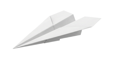 White Paper Airplane Mid Flight Origami Aircraft Travel Concept isolated on transparent background