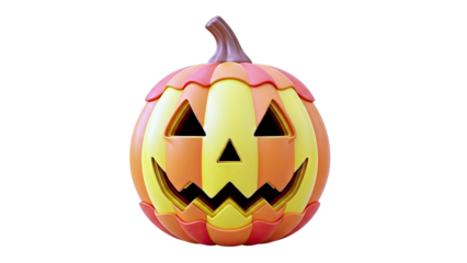 3D Rendered Halloween Jack-o'-lantern with Orange and Yellow Stripes