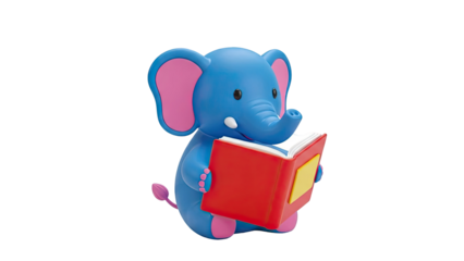 Blue Elephant Toy Reading a Book