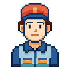Obraz premium Pixel Art Male Service Worker or Courier in Red Cap