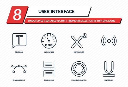 user interface icons set - text box, indicators, superscript, , underline outline vector collection.