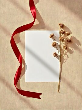 Christmas greeting card with ribbon