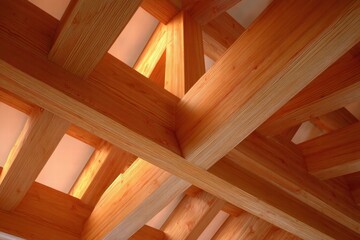 Dramatic Wood Beams Form an Artistic Ceiling in Rustic Timber Frame Design