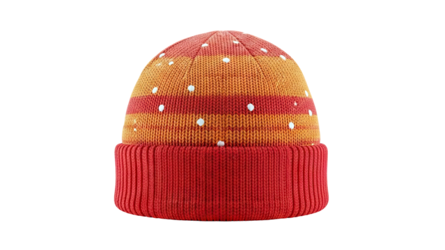 Orange and Red Striped Knit Beanie with White Polka Dots - Powered by Adobe
