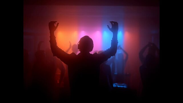 Dj playing music at a vibrant nightclub party