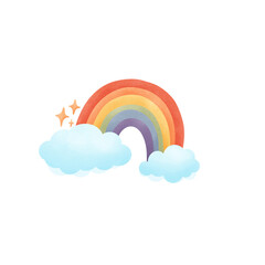 watercolor rainbow with clouds and star