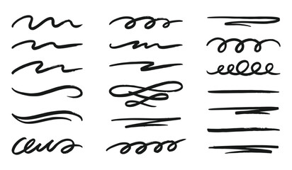 Collection of elegant handwritten calligraphy strokes and symbols