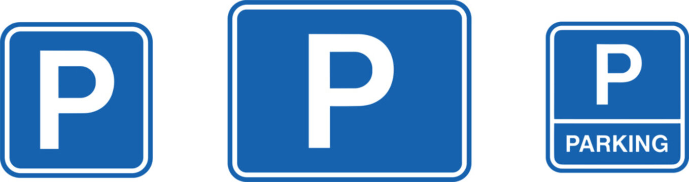 Parking sign icon set with letter P isolated on white background vector illustration for traffic road signage design