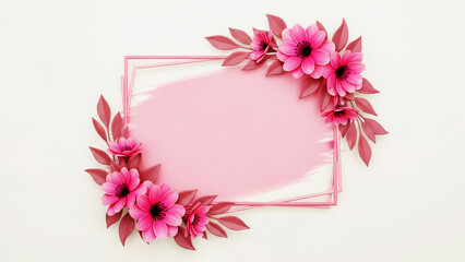 Obraz premium Happy mother's day wishes with beautiful pink flowers and leaves frame