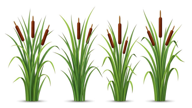 cattails vector illustration of green wetland plants with brown seed heads used for nature conservation and ecological design projects