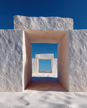 Surreal plausible clay block bridge with soft edges and realistic pores, bright interior