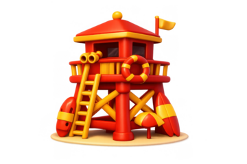 Vibrant beach safety tower illustration for summer designs and holiday projects