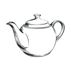Fototapeta premium Teapot hand drawn sketch style illustration of a classic ceramic vessel with a spout and handle, perfect for brewing and serving hot tea.