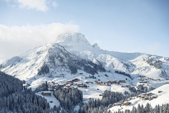 Kaiserwetter at Warth-Schr&ouml;cken Ski Resort Arlberg Austria with stunning views of Warth Warther Horn and Karhorn featuring snow powder slopes alpine chalet and a winter wonderland panorama in the Wart