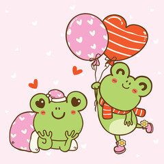 Kawaii Valentine Frog Cartoon Character Hand Drawn