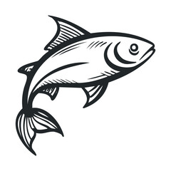Obraz premium Stylized black and white fish illustration swimming with a dynamic pose, perfect for seafood menus, fishing emblems, or marine-themed designs.