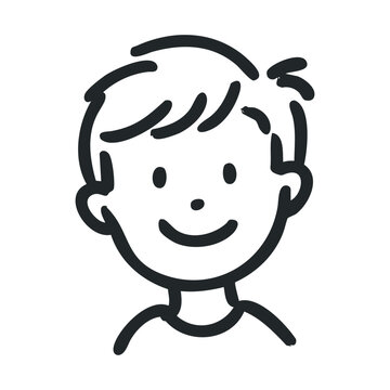 Young boy illustration with a happy expression featuring a simple, friendly, and minimalist hand-drawn style, perfect for children's content or educational materials.