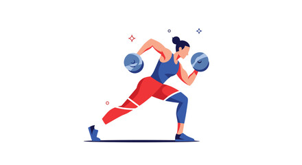 Fototapeta premium Athletic woman lifting heavy dumbbells in a dynamic workout pose with a minimalist and modern vector illustration style.