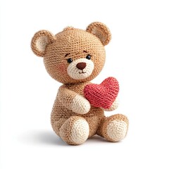 Obraz premium Crochet teddy bear Valentine clipart with heart detail.
