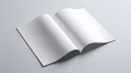 Minimalist Open Book with Wavy Blank White Pages on a Soft Grey Surface for Design Mockups