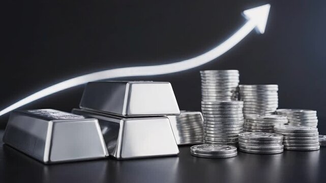 Increasing wealth with silver bars and stacked coins
