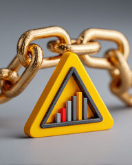 Naklejka premium Supply chain break symbol with bar chart and warning sign, crisis and risk analytics
