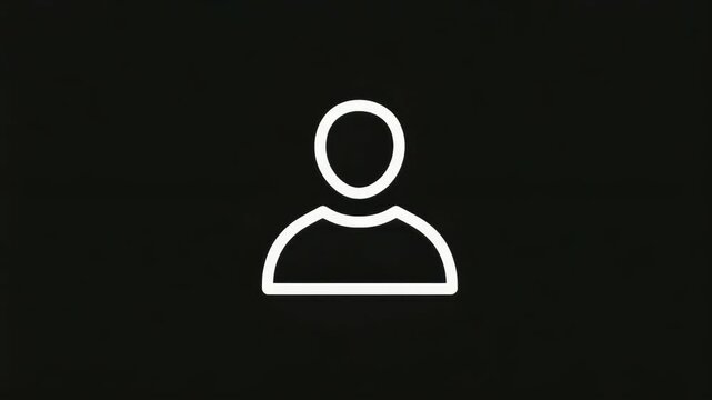 Simple white outline of a person symbol in minimalist style centered on black background, representing user profile or account identity