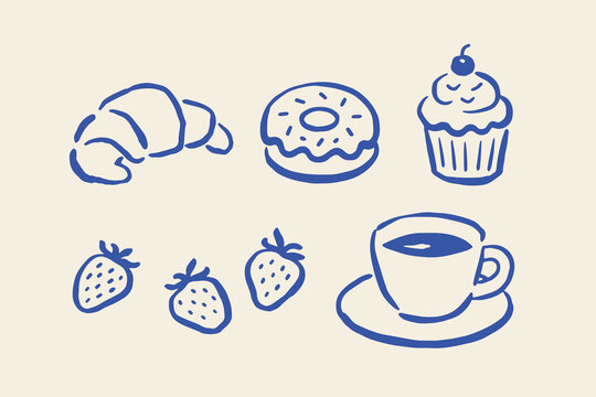 Coffee and pastries doodle sketch vector illustration