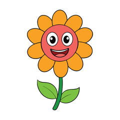 Fototapeta premium A cute smiling flower cartoon with bright petals and a happy face spreads joy and positivity, perfect for kids’ designs, stickers, coloring pages, and cheerful spring themes. 