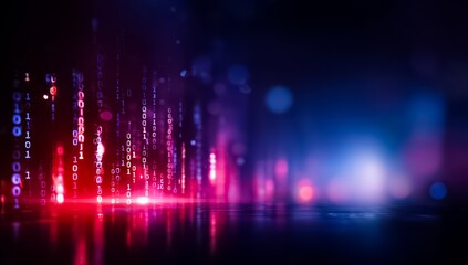 Computer screen with a blue background and red numbers. The numbers are in binary code