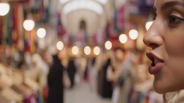 Using wireless earbud in city street scene showing everyday mobility and focus
