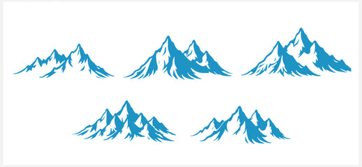 Obraz premium Collection of stylized blue mountain ranges on white background