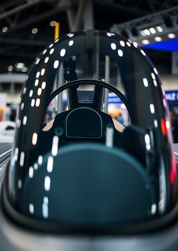 Berlin germany - may 21 2014: cockpit lockheed martin f-16 turkish air force exhibition ila berlin air show 2014 cockpit airplane cockpit aircraft flight technology transportation aviation travel jet 