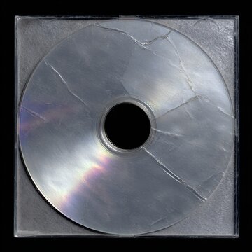 old compact disc jewel case with scratches and cracks, isolated object