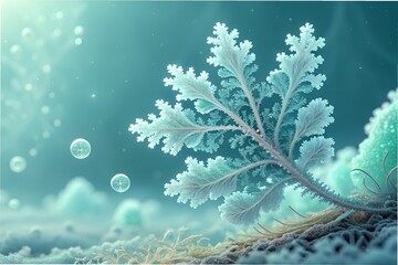 Ethereal Bioluminescent Alien Tree Glowing in Deep Underwater Ocean, Fantasy Sci-Fi Illustration of Mysterious Luminescent Plant with Radiant Cyan Polyps
Generative Ai.