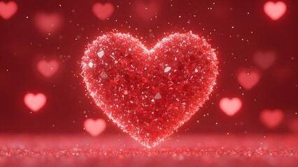A large red heart with glitter and smaller hearts in the background
