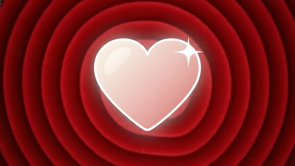 A glowing pink heart surrounded by concentric red circles