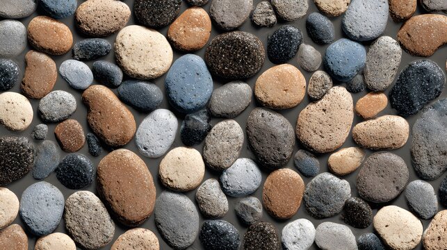 Detailed seamless pebble stone and river rock textured pattern with vector round elements for summer interior and game design illustration