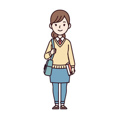 Young Female Student Standing Holding Books and Bag