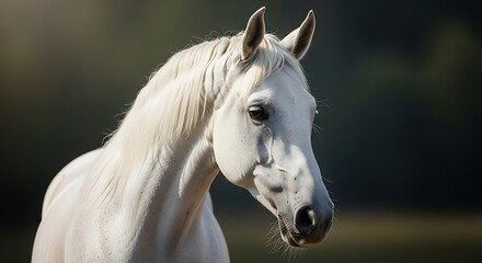 Elegant White Horse Portrait - A Study in Equine Beauty and Grace.