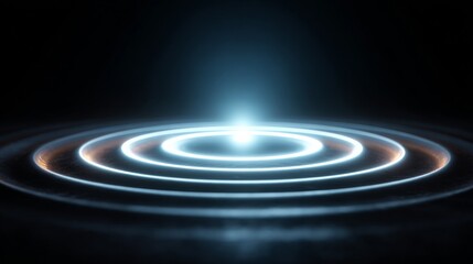 Abstract glowing concentric rings of light against a dark background, creating a sense of energy and technology. The rings appear to emanate from a central point, symbolizing focus and innovation.