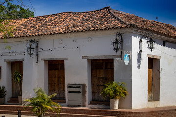 Beautiful colonial streets of the Heritage Town of Santa Cruz de Mompox in Colombia.
